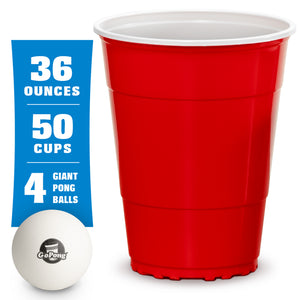 a red cup with a white ball next to it