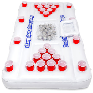 a white and red pool with red cups