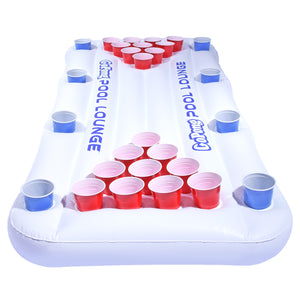 a white inflatable with red and blue cups on it