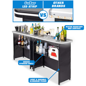 a black bar with two shelves and a bottle of wine