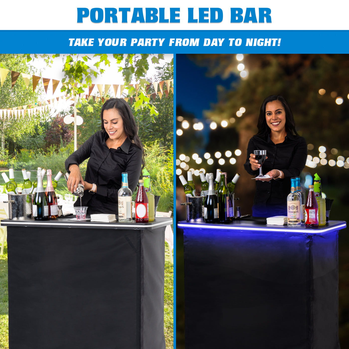 Portable Folding LED Bar With Wireless Remote, 2 Bar Skirts, Storage Shelf & Carrying Case – USA Model