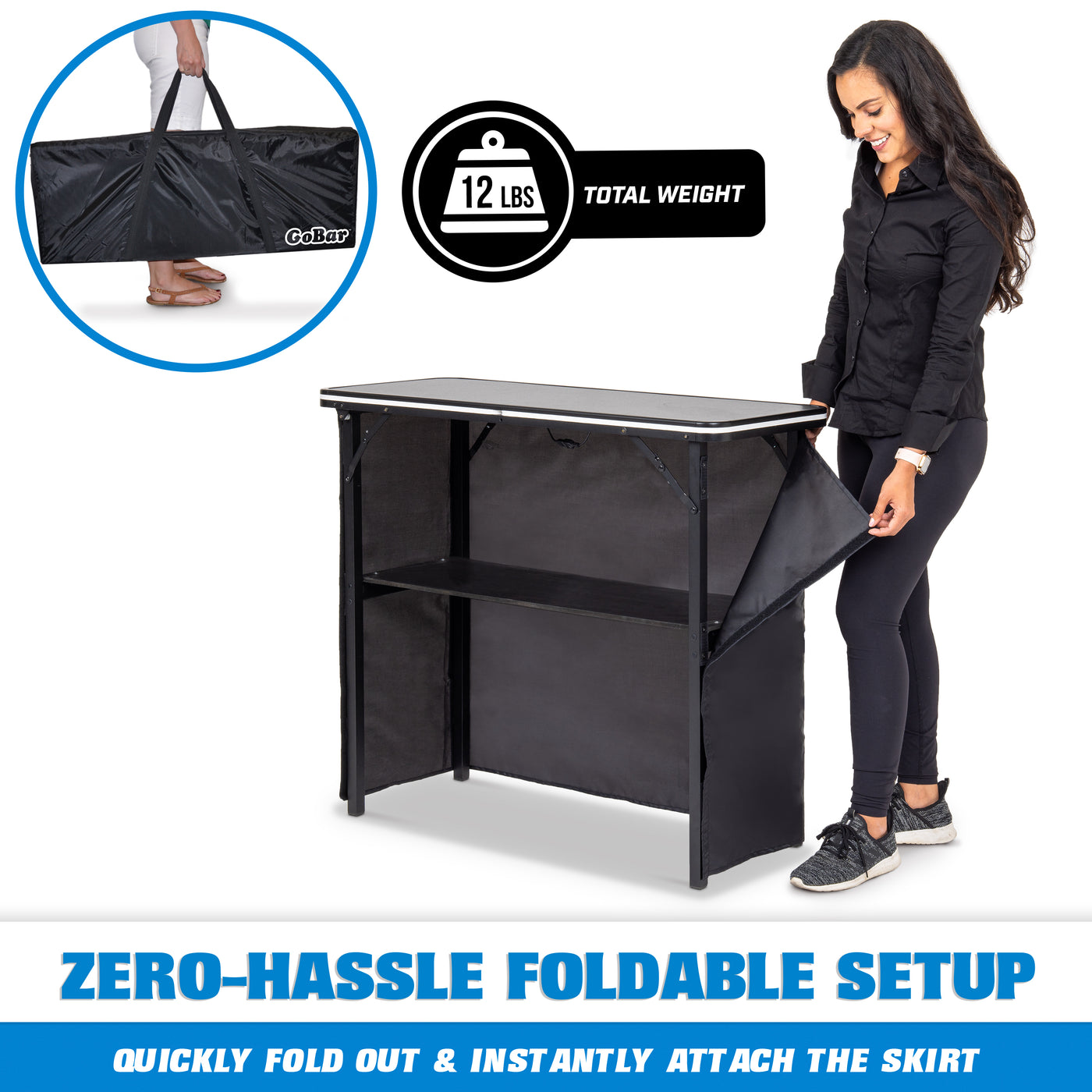 Portable Folding LED Bar With Wireless Remote, 2 Bar Skirts, Storage Shelf & Carrying Case – USA Model