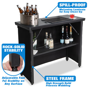 a black table with a bottle holder and a bottle