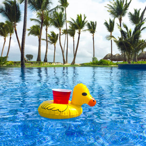 a rubber duck floating in a pool