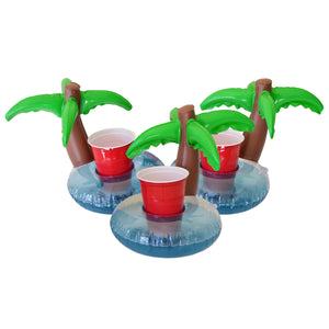 a couple of plastic cups with a palm tree
