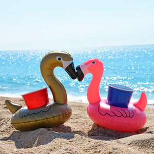 two flamingos on the beach