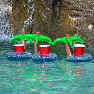 two people in a pool with a water toy