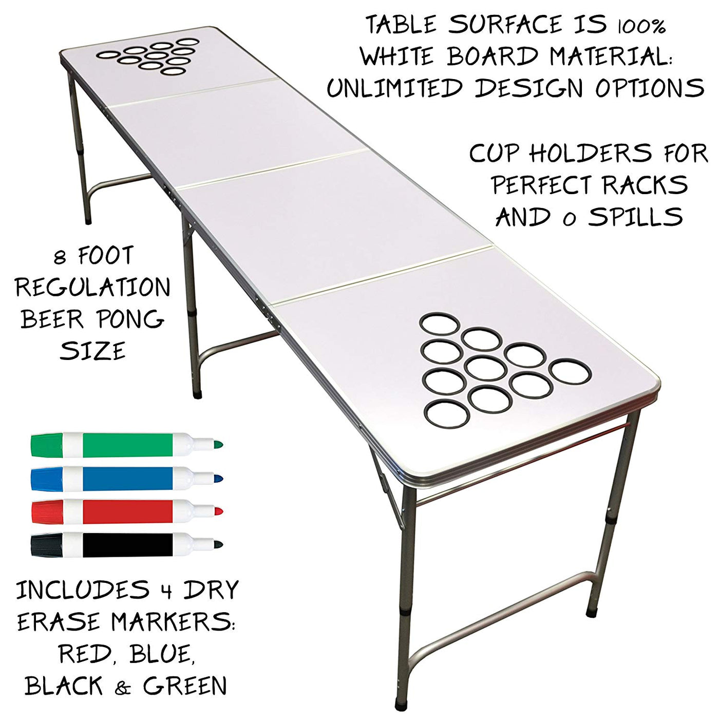 8 Foot Folding Portable Beer Pong Table w/ Dry Erase Surface and Dry Erase  Markers — Beer Pong Tables, Custom Beer Pong Tables, Custom Cornhole  Boards, Portable LED Bars