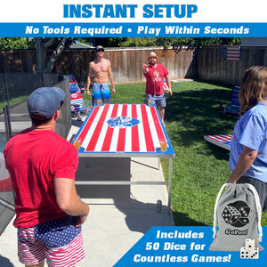 GoPong 8'x4' Beer Die Table with 5 Dice - American Flag