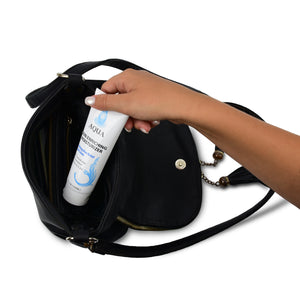 storing white bottle in black bag