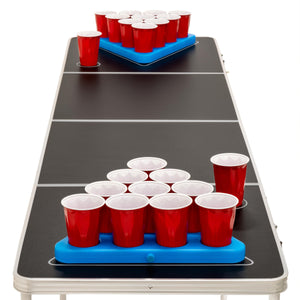 a table with cups and cups on it