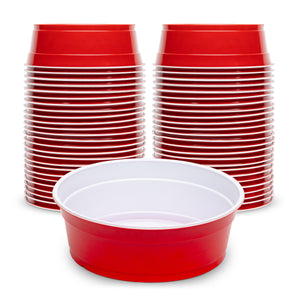 red plastic cups with white rims