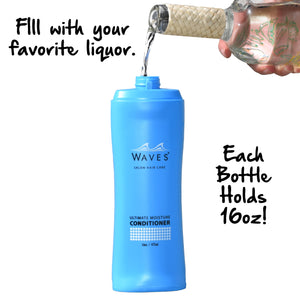 bottle pouring liquid to conditioner bottle words display